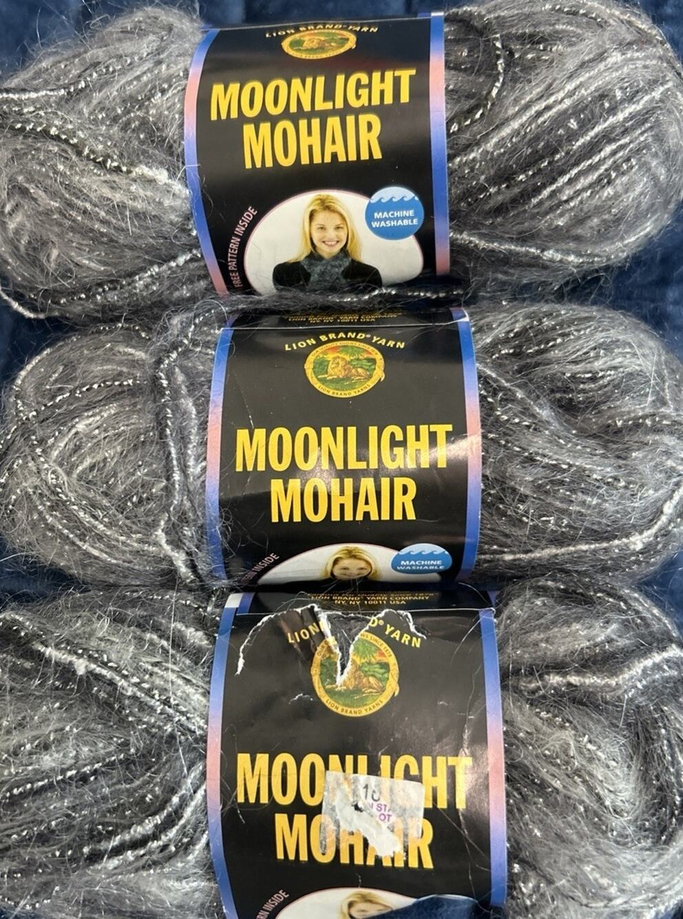 Lot Of 3 Skeins Lion Brand Moonlight Mohair Yarn TUNDRA 1.75 oz Gray Variegated